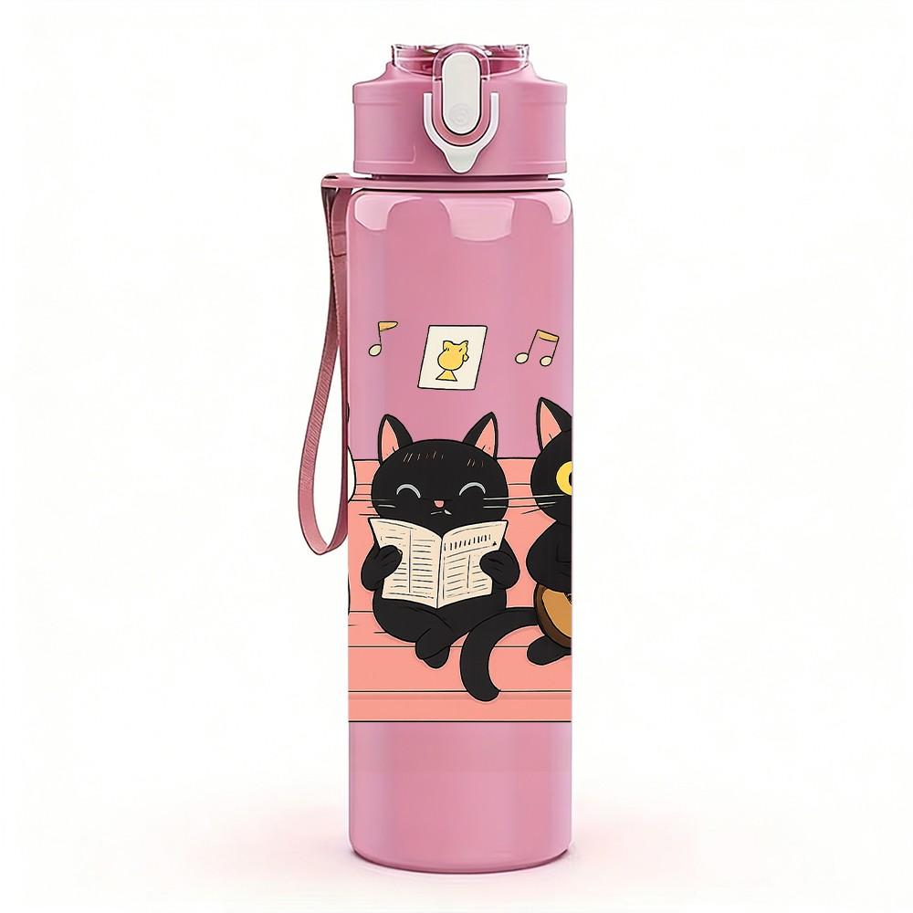 1PC Cats On Sofa Cozy Home Print 750ml Color Plastic Sports Water Bottle Leakproof Flip Straw Lid Suitable for Sports Office Home Use
