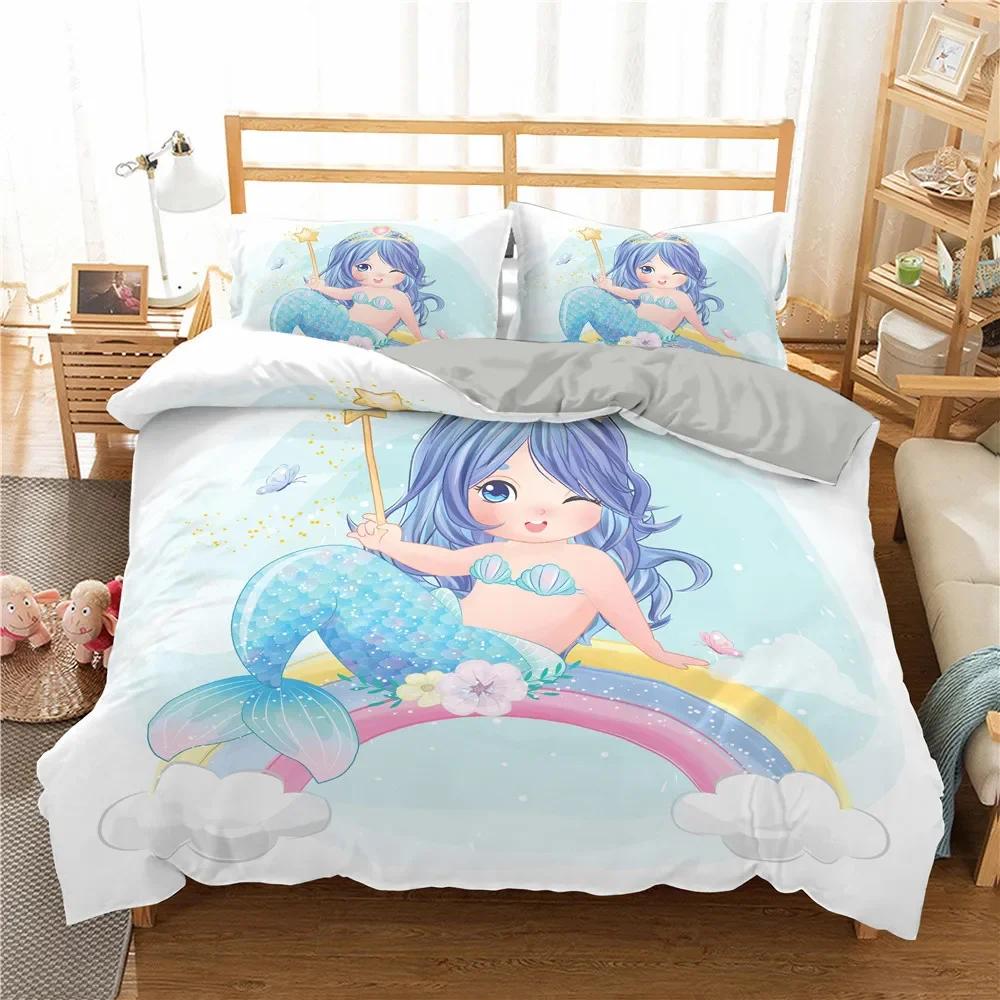 Mermaid Duvet Cover Set King Size,Microfiber Underwater World Bedding Set with Pillow Sham,Ocean Comforter Cover Twin/Queen Size