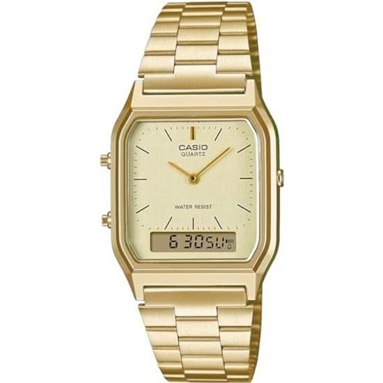 CASIO Ana-Digi Quartz Wristwatch Vintage Series AQ-230GA-9DMQ Unisex Dual Time Gold Overseas Model