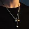 Fashionable Double Heart Pendant Necklace OT Buckle Sweater Chain Adjustable Length Neckchain Accessory for Daily Wear
