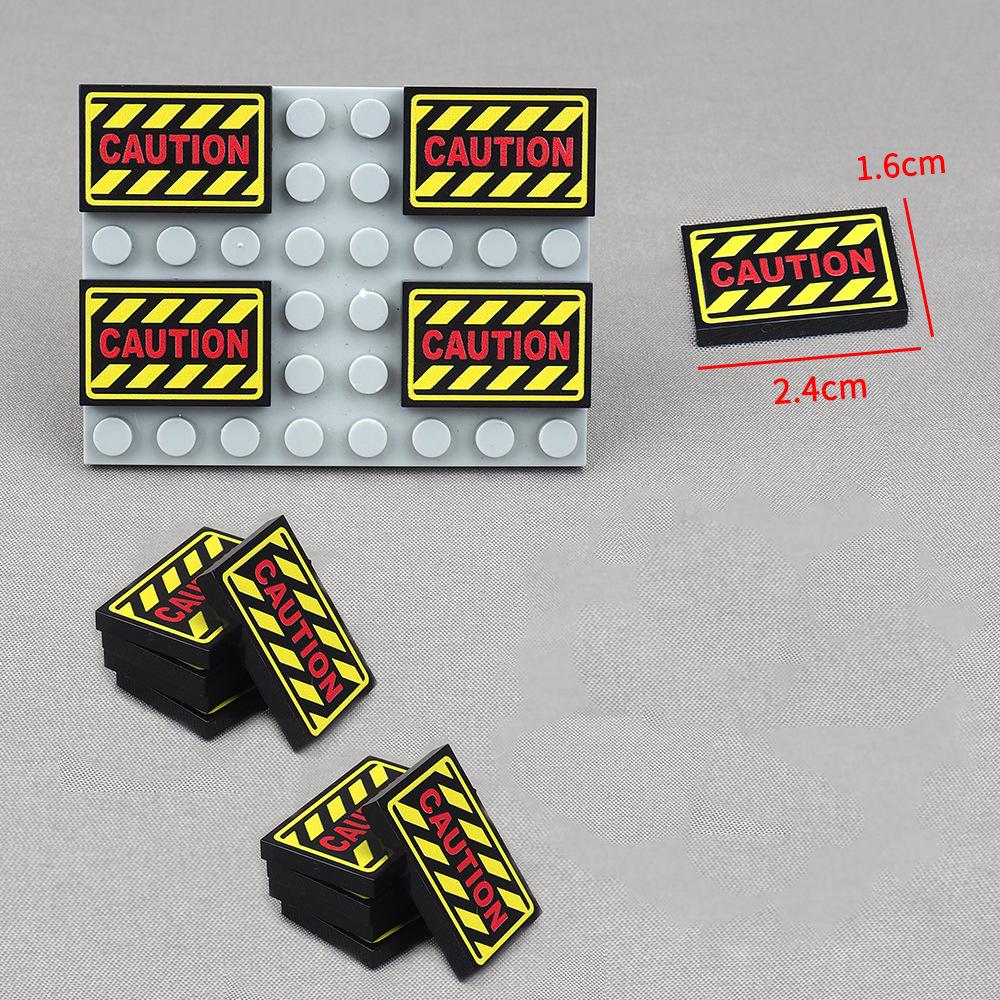 MOC 10PCS Printed Careful 26603 Caution Scene Warning Pattern Building Blocks Scarlet Letter Pattern Brick Particle Toy Kid Gift
