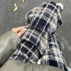 Women's High Waist Black Plaid Pants - Wool Blend, Fleece Lined, Retro Casual, Straight/Wide Leg, Slimming Fit for Autumn/Winter.