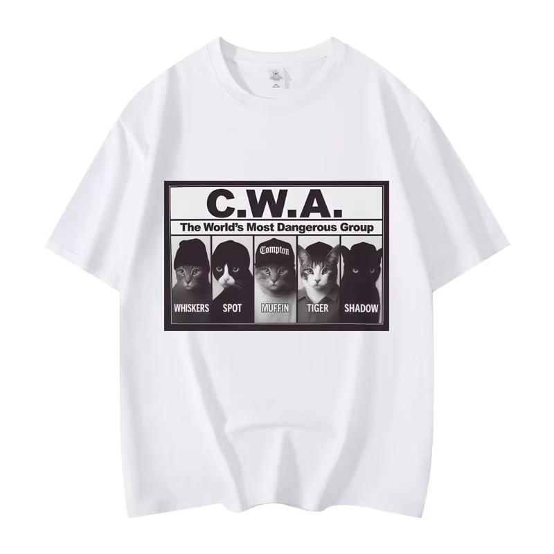 Summer Unisex Vintage Top Fashion Tee CWA The Worlds Most Dangerous Group Funny Cat Meme Graphic T Shirts Fashion Vintage Short Sleeve T-shirt