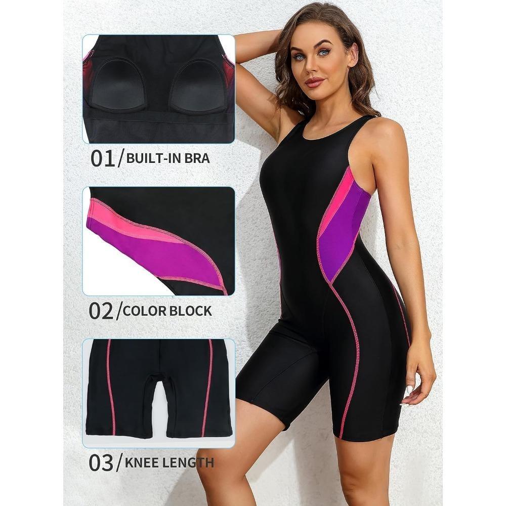 CHARMLEAKS Athletic One Piece Swimsuits for Women Boyleg Swimwear Racerback Bathing Suits