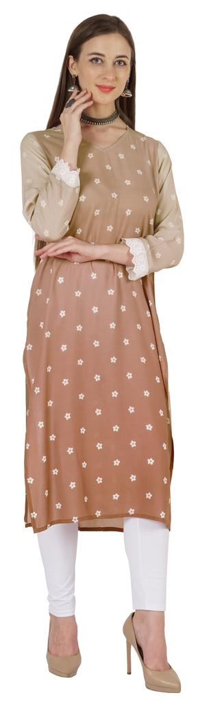Bimba Printed  Designer  Kurta  For Womens Straight Kurti V-Neck Ethnic  Traditional  Wear - Cotton