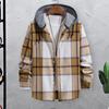 Männer Frühling Herbst Mit Kapuze Kordelzug Hemd Mantel Langarm Plaid Print Einfarbig Patchwork Farbe Einreiher Casual Mantel