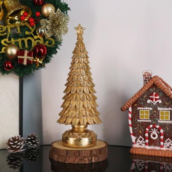 Lysende juletrepynt Batteridrevet Resin Håndverk Belysning Hjemmefest Gullfarget Juletre Skrivebordsdekor