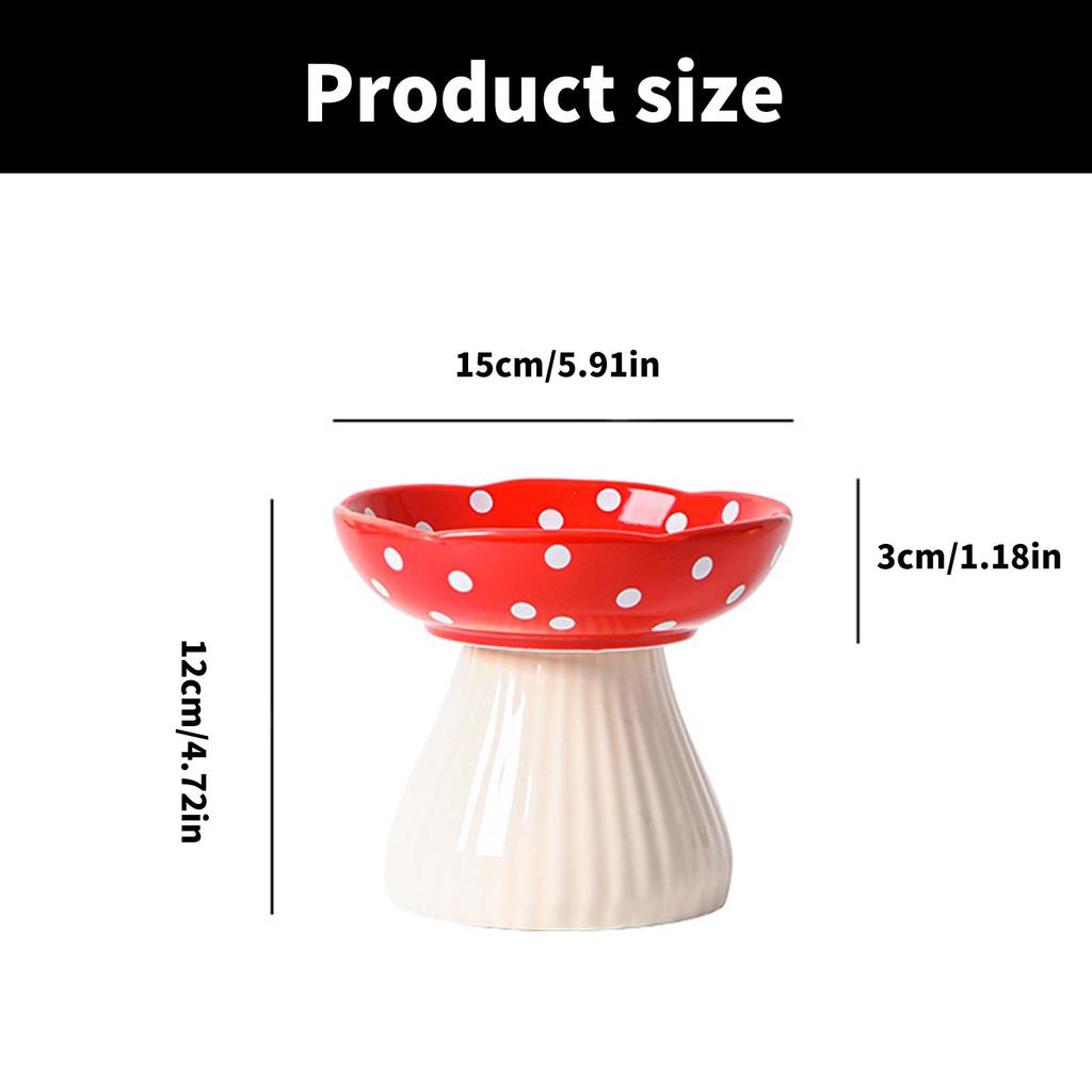 Elevated Cats Mushroom Shape Bowl Prevents Choking and Vomiting Cartoon Cats Feeding Dish Handcrafted Stand
