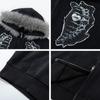 Mens Oversized Zip-up Hoodie Detachable Fur Collar Skull Hand Embroidery Casual Fall Sweatshirt
