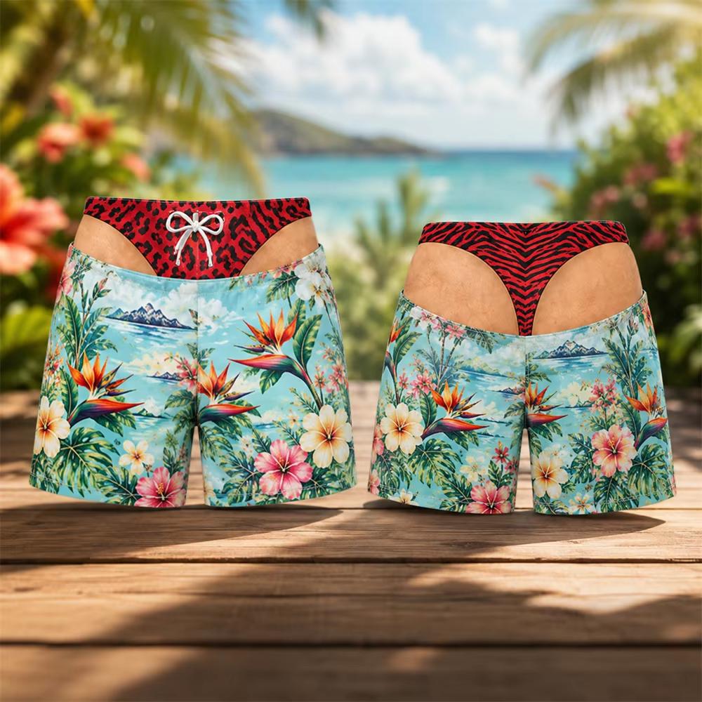 Hot New Hawaii Leopard Pattern Design Men Swim Trunks 3D Print Funny Fake Butt Pattern Beach Shorts Summer Outdoor Personality