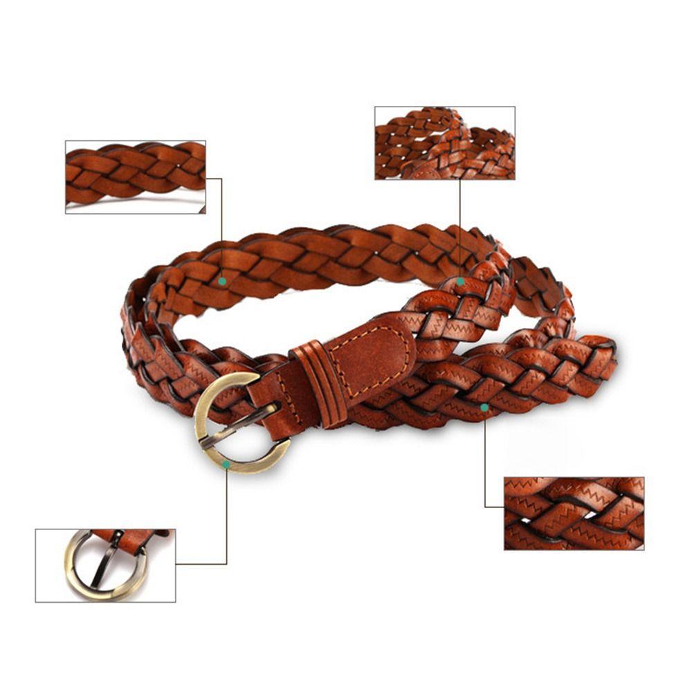 Casual Vintage Cowhide Braided Belt Pin Buckle Waistband Weave Waist Band Ladies Dress Cummerbands