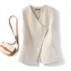 Spring Autumn V Neck Sleeveless Advanced Ladies Blazer Vest Coat Single Breasted Short Women's Suit Waistcoat Jacket