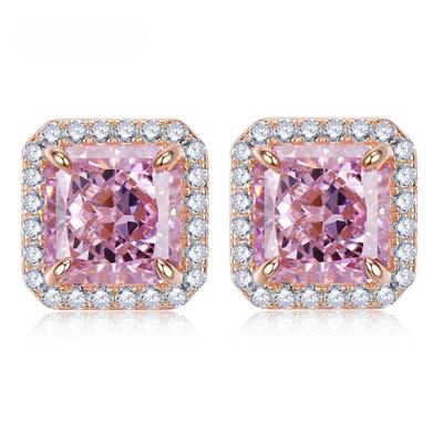 S925 100% Sterling Silber Funkelnde Quadratische Rosa High Carbon Diamant Stud Ohrringe Für Frauen Hochzeit Party Edlen Schmuck Geschenk