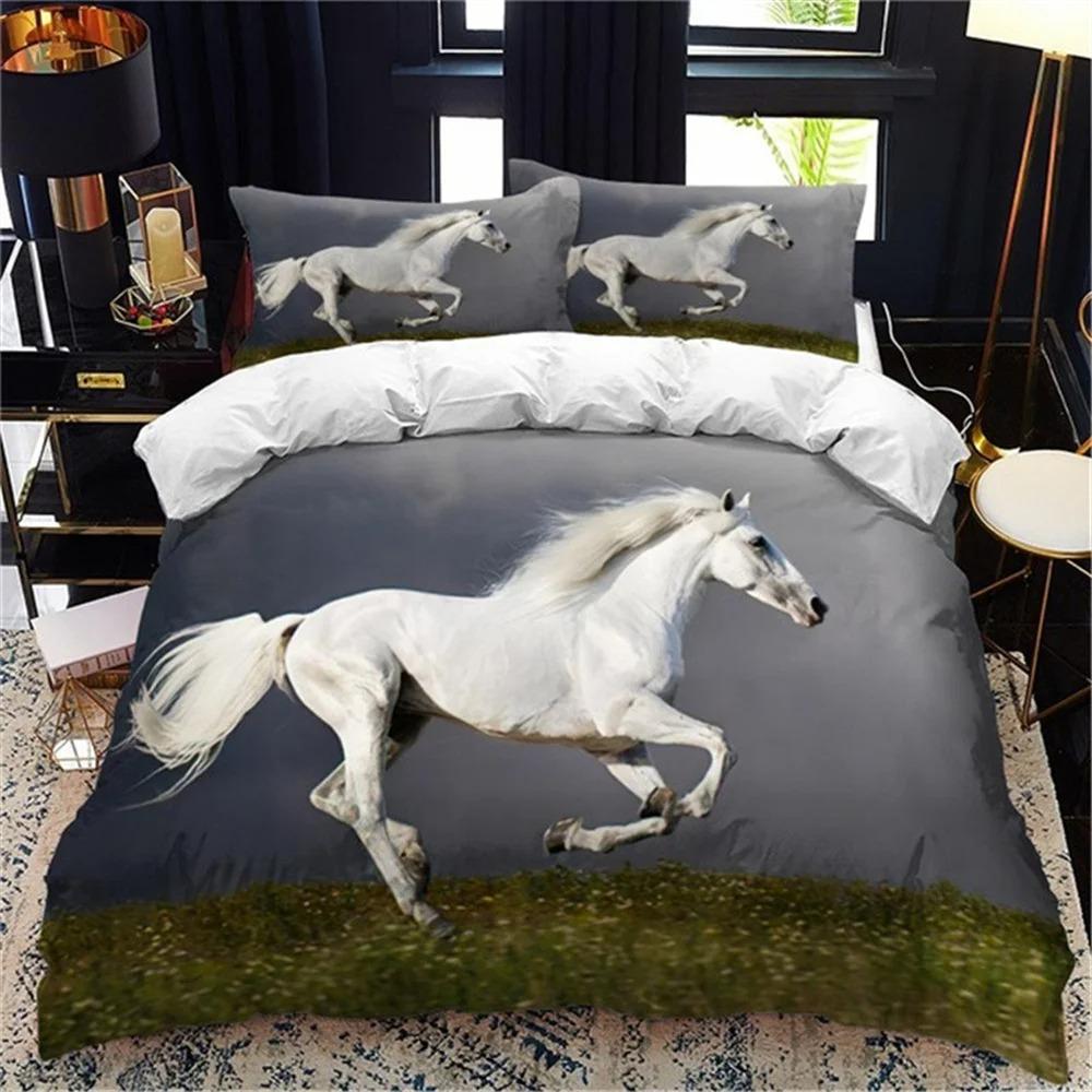 White Horse Bedding Set Boys Girls Twin Queen Size Duvet Cover Pillowcase Bed Kids Adult Fashion Home Textileextile
