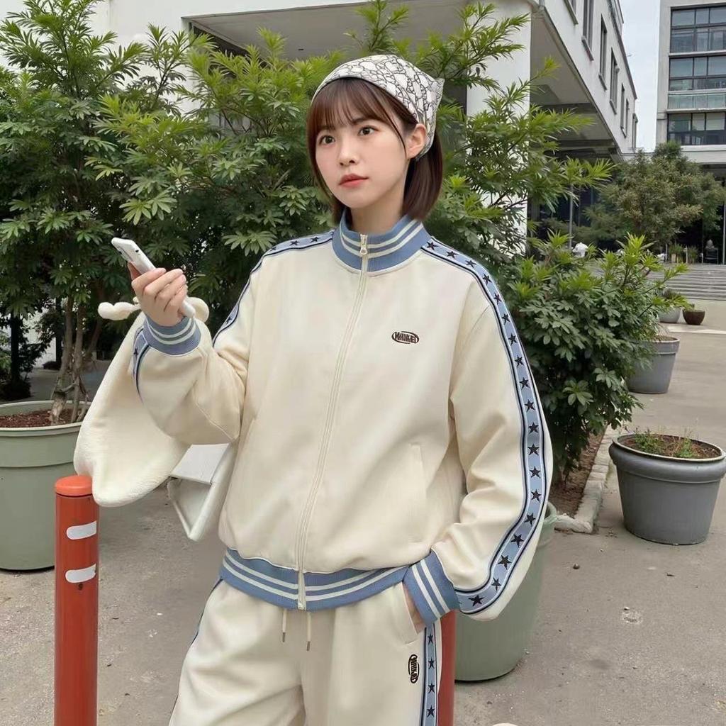 Aespa Group WK Star Retro Embroidered Jacket & Hoodie College Style Set - In Stock