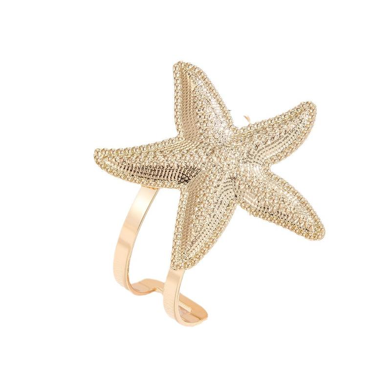 Vintage Metal Starfish Upper Arm Cuff Bracelet For Women Gold Color Geometric Open Bangles Aesthetic Jewelry Gift