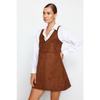 فستان جيليه سويدي قصير محبوك بني برقبة على شكل حرف V Twoaw24el00543