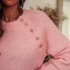 Women's Fashion Casual Elegant Round Neck Button Long Sleeve Raglan Sleeve Knit Sweater