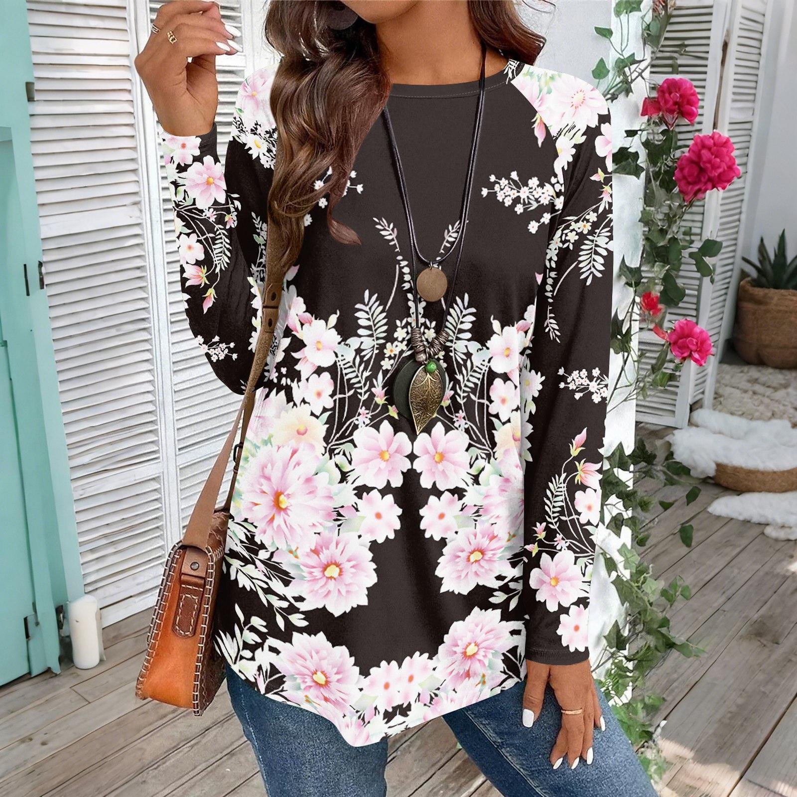 

Women s Casual Plus SizeLong Sleeved Round Neck Vintage Ethnic Printing T-shirt Top Pullover XXXL