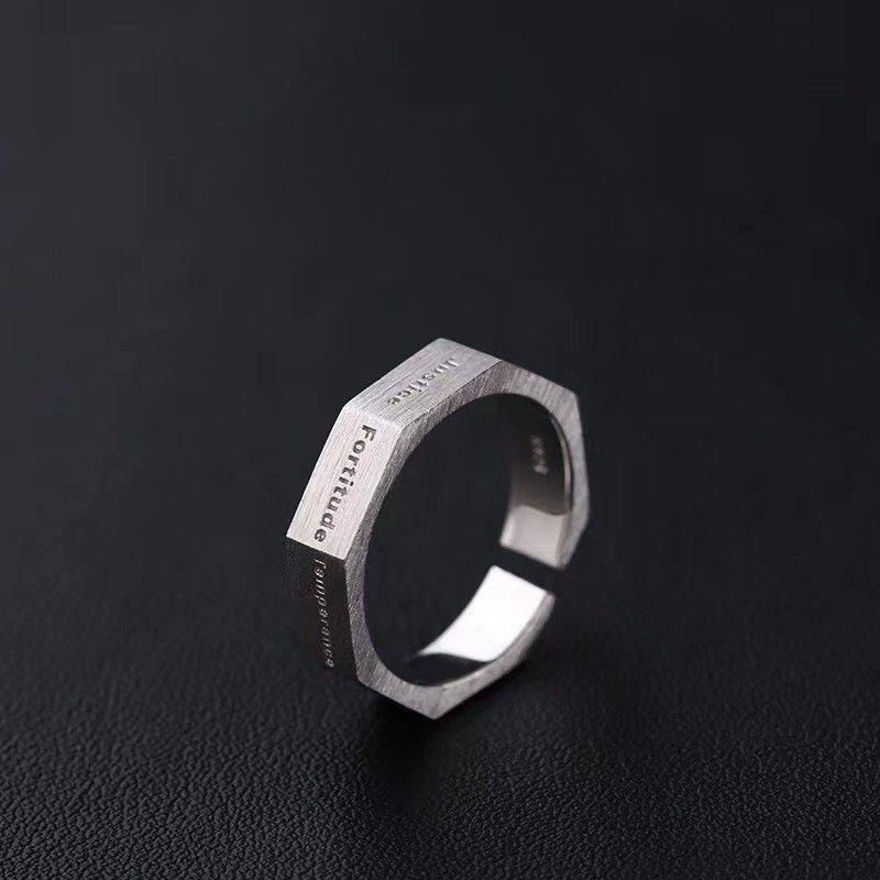Silver Color Minimalist Punk Hip Hop Rings Seven Virtues Ring for Men Faith Hope Charity Justice Fortitude Prudence Temperance
