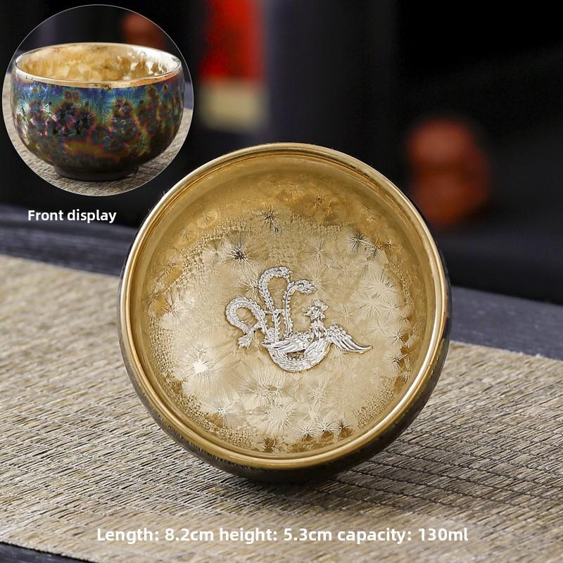 Silver-inlaid Colorful Peacock Gilded Jianzhan Kung Fu Tea Cup Personal Exclusive Master Cup Pure Hand-made Tea Cup