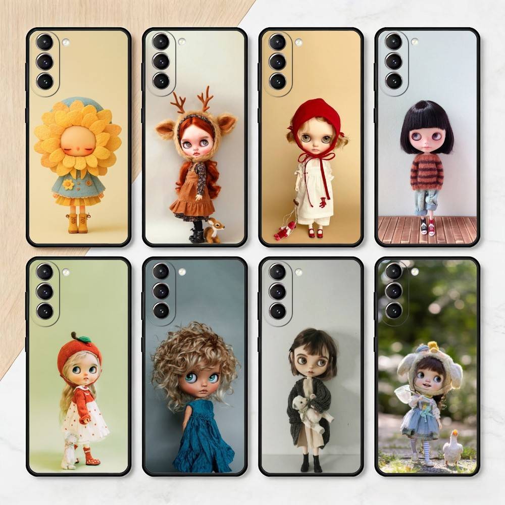 Fashion Doll Blythe Phone Case For Samsung S25,24,23,22,30,21,10,9,Ultra,Plus,Lite,FE,4,5 G Soft Black Case