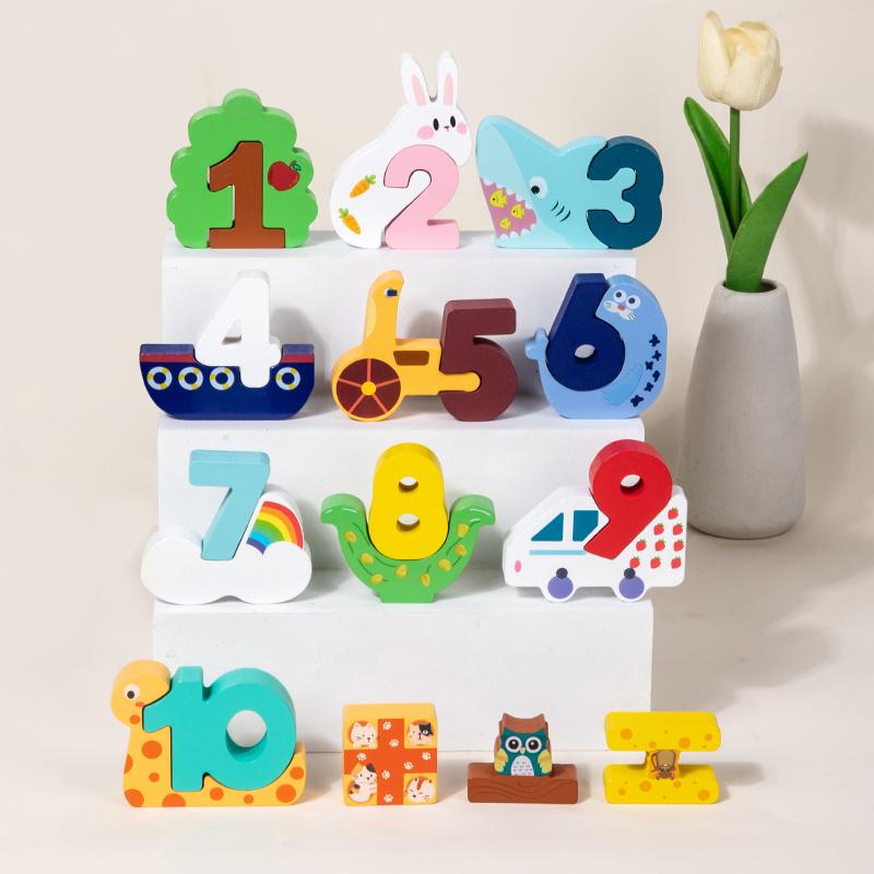Creative Number Matching Blocks - 1-10 Number Toys Animal/Vehicle Themes Children s Number Recognition And Fine Motor Skills