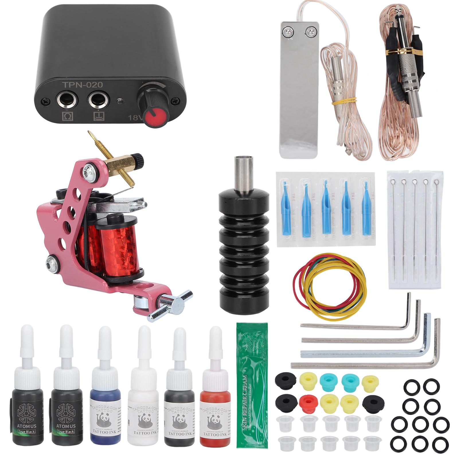 

Набор тату-машинок Блок питания Иглы Наконечники Грипсы Тату-принадлежности для тату-мастеров 90–265 В США US Plug