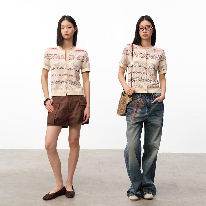 GREEN BELT Women's Fair Isle Short Sleeve Knit Cardigan