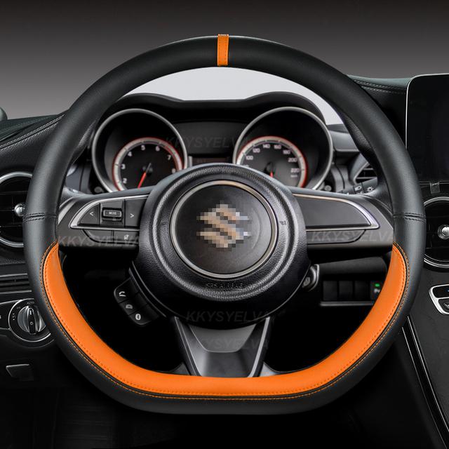 Microfiber Leather D Shape 38cm Car Steering Wheel Cover For Suzuki Swift 2017 2018 Sport Auto Accessories