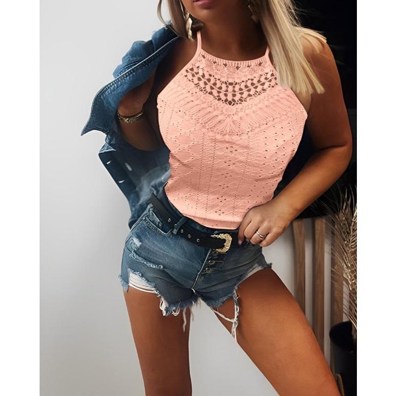 JKASHDK Women's Fashion Casual Summer Spring Solid Color Print Sleeveless Hanging Neck Blouses & Shirts