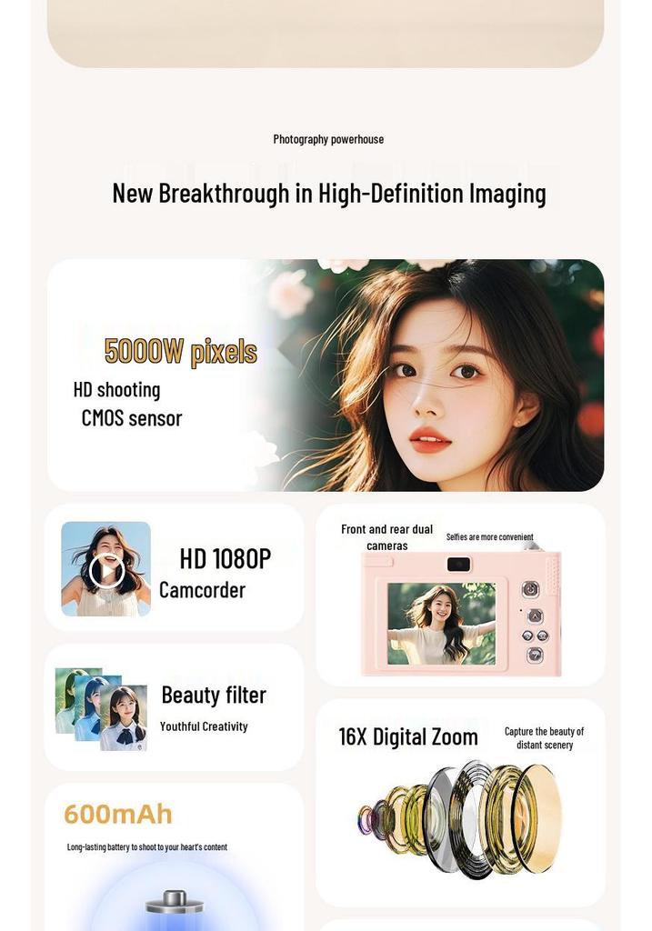 Ultra HD Dual Camera Retro Selfie Compact Digital Camera for Students