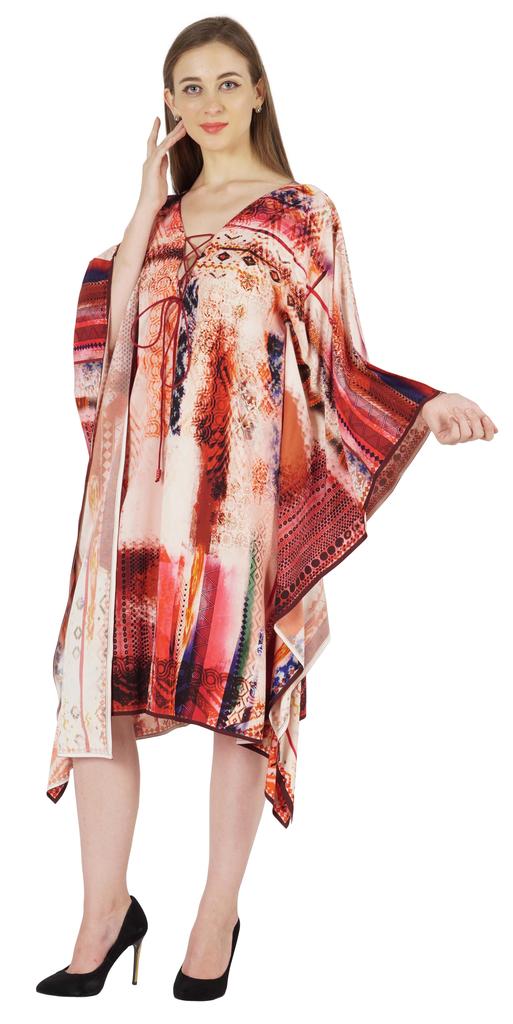 Moomaya Printed Short Turkish Kaftan For Women's Sexy Kaftan Evening Gown Beachwear