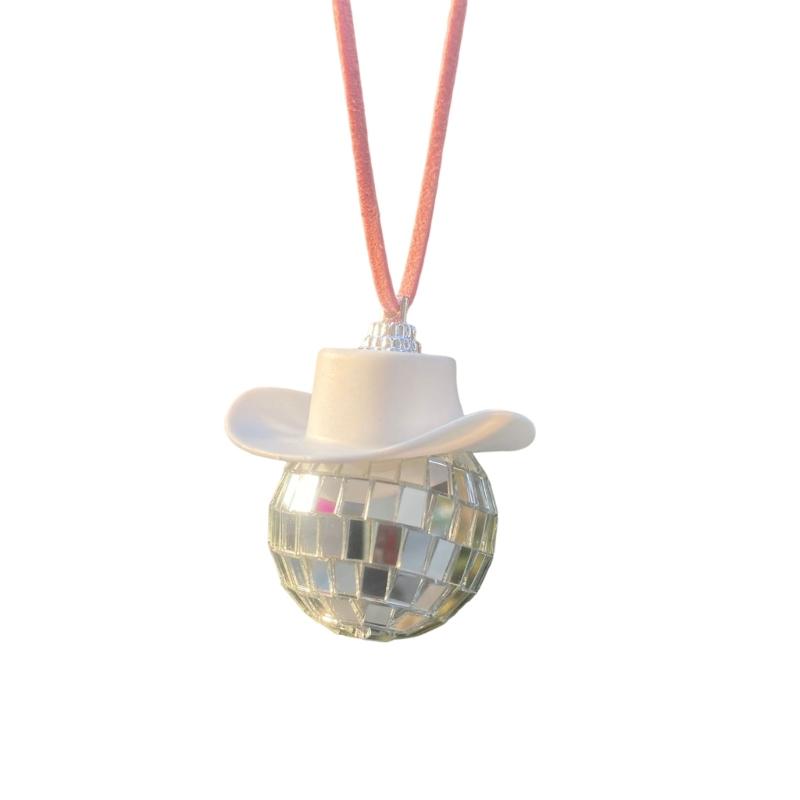 Pălărie roz de cowgirl cowboy, farmec pentru mașină, oglindă retrovizoare agățată, minge de discotecă, breloc decorativ, accesorii occidentale, geantă, decor mașină