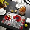 4/6/8pcs Red Poppy Floral Placemats 11.81 X 17.72inch - Elegant Table Decor for Dining, Kitchen, And Parties, Machine Washable, Durable Design with