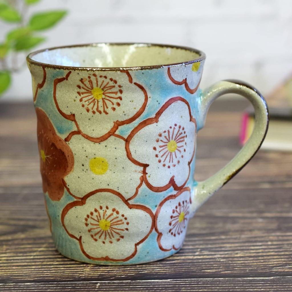 Waza no Kura Stylish Coffee Kutani Ware Mug Plum Blossom Brand Made in Perfect Gift for and 88th Birthdays Mug, Cup, Pattern, Ceramic, High-End