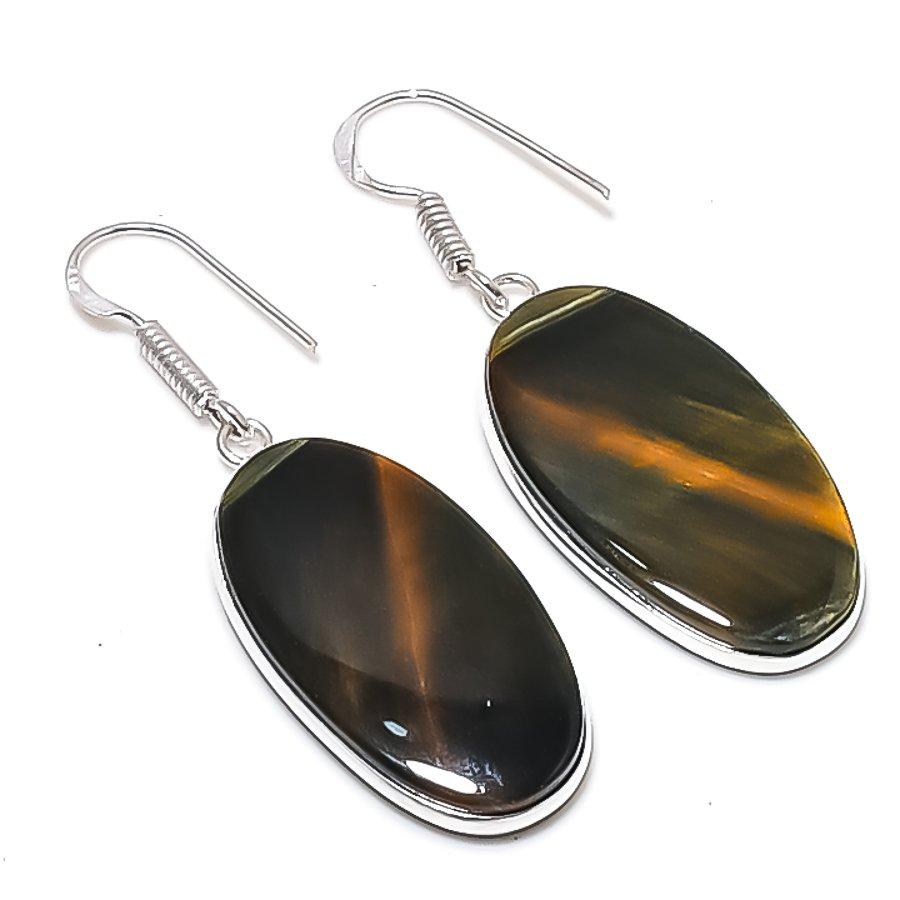 Натуральный камень Тигровый глаз Ювелирное изделие из стерлингового серебра 925 пробы Серьга 1,97 AEE-11069