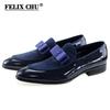 Handmade Men's Genuine Leather Patent Suede Loafers Patchwork Bow Tie Dress Shoes for Wedding Banquet Formal Occasions