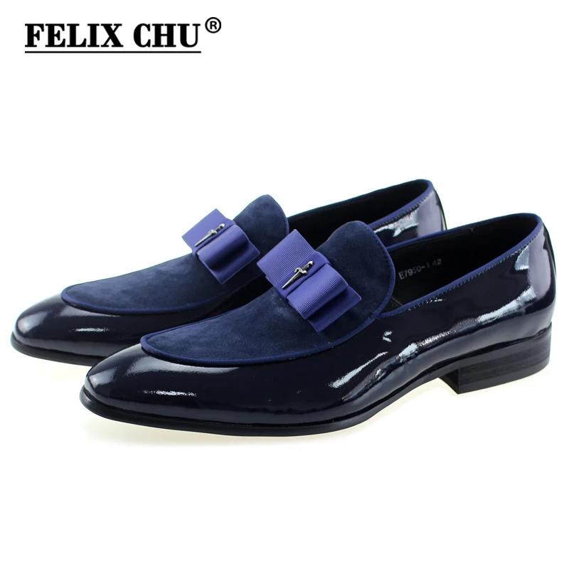 Handmade Men's Genuine Leather Patent Suede Loafers Patchwork Bow Tie Dress Shoes for Wedding Banquet Formal Occasions