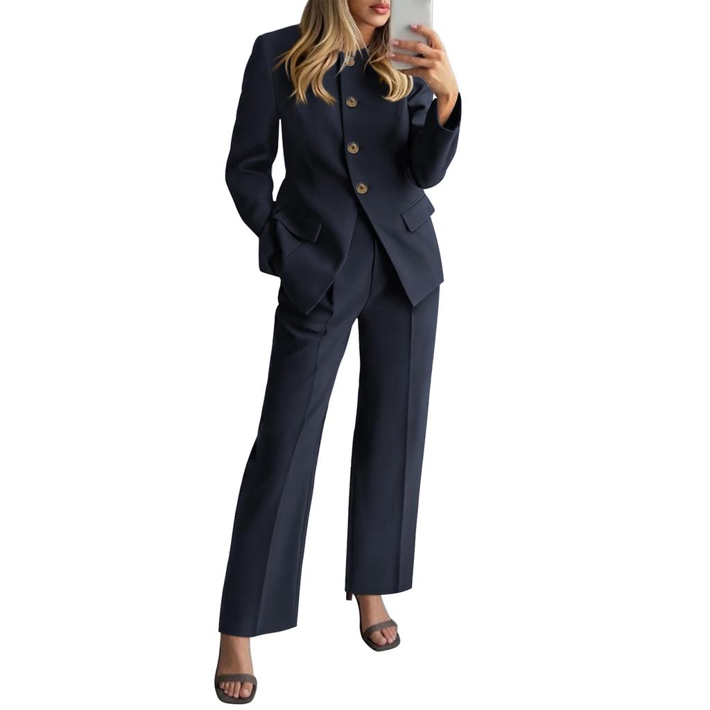 Damen Modischer Lässiger Langärmliger Einfarbiger Eleganter Hosenanzug mit Stilvollem Design Hochwertiges Zweiteiliges Set