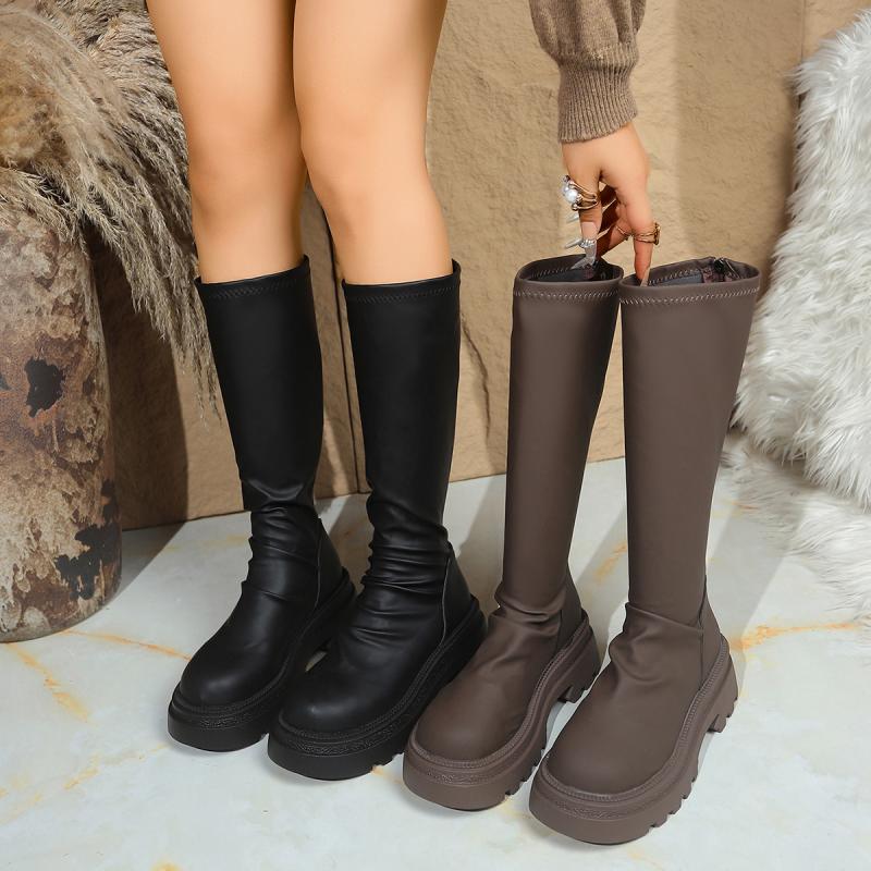 Fashion Sexy Black Thick Bottom Knee High Boots Women 2025 Winter Comfort Platform Thick Heel Elastic Long Riding Boots Plus Size Shoes
