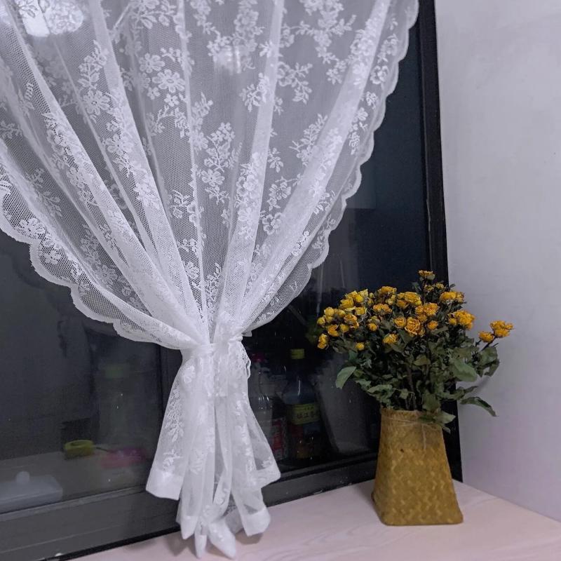 1pc Floral Lace Sheer Rod Pocket Curtain Panel Living Room Bedroom Window Solid Color Door Screen Party Drapes Partition Door