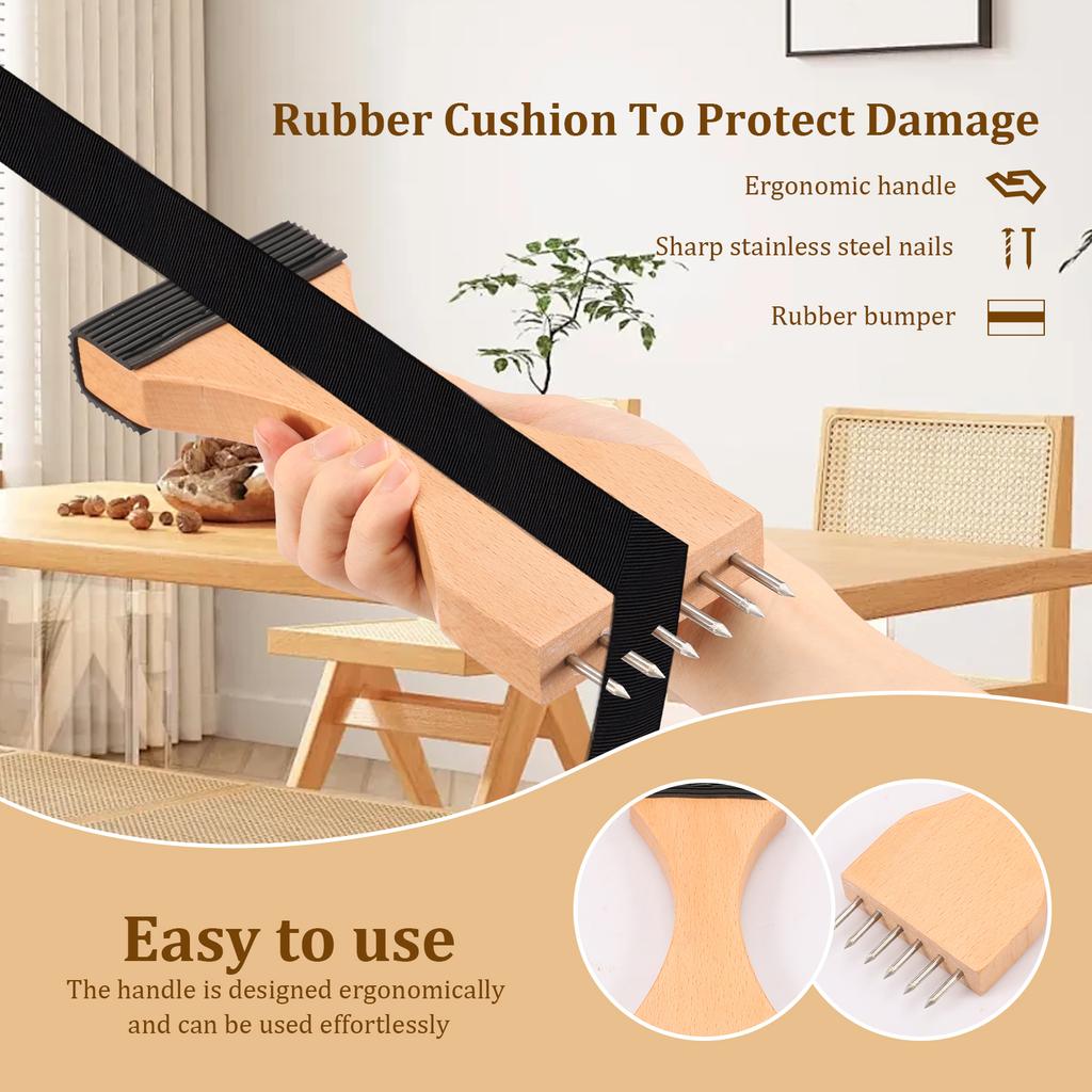 Webbing Upholstery Puller Wooden Webbing Stretcher Puller Six Pin Webbing Stretcher Nonslip Grip Upholstery Tool for Canvas Belt