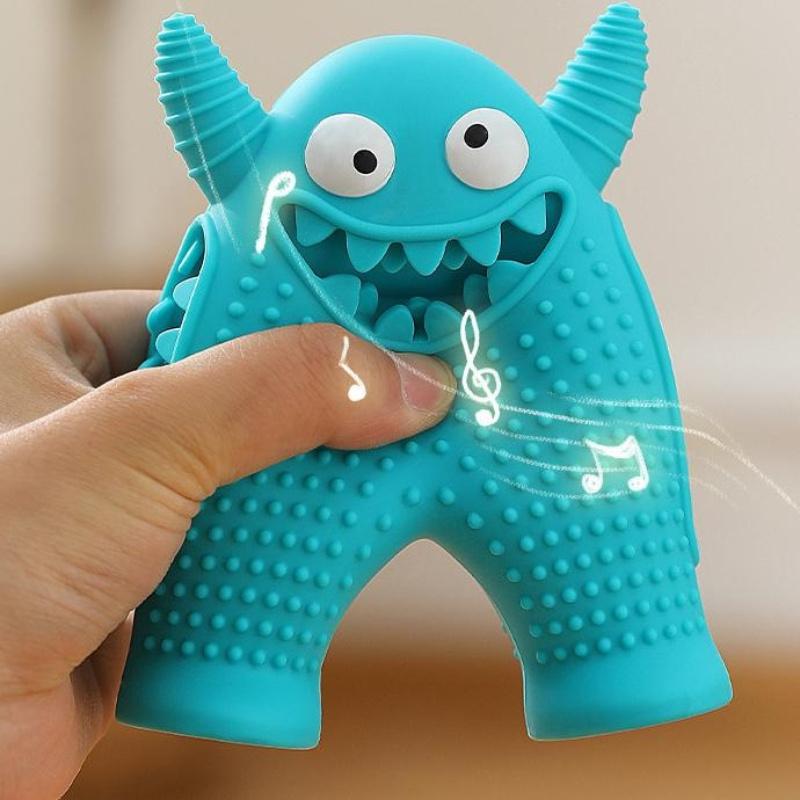Dog Molar Toy Food Grade Silicone BPA Cute Little Monster Dog Tooth Cleaning Interactive Bite Resistant Sound Toy Pet Supplies