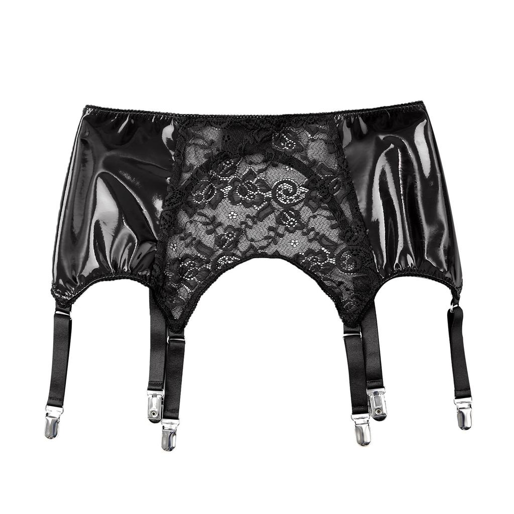 Porte-jarretelles en dentelle florale pour femme, jarretelles en cuir PU avec clips métalliques, accessoires de lingerie