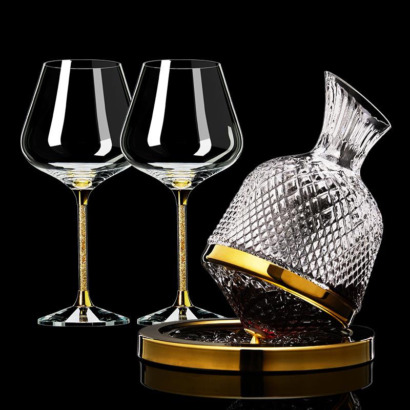 High-End Crystal Wine Decanter Set with Untoppleable Rotating Base,Smooth Aeration  Enhanced Release,Paired with Matching