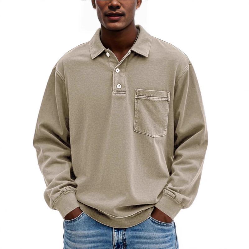 New Men's Casual Versatile Long-sleeved Button-down Collar Shirt Polo Shirt