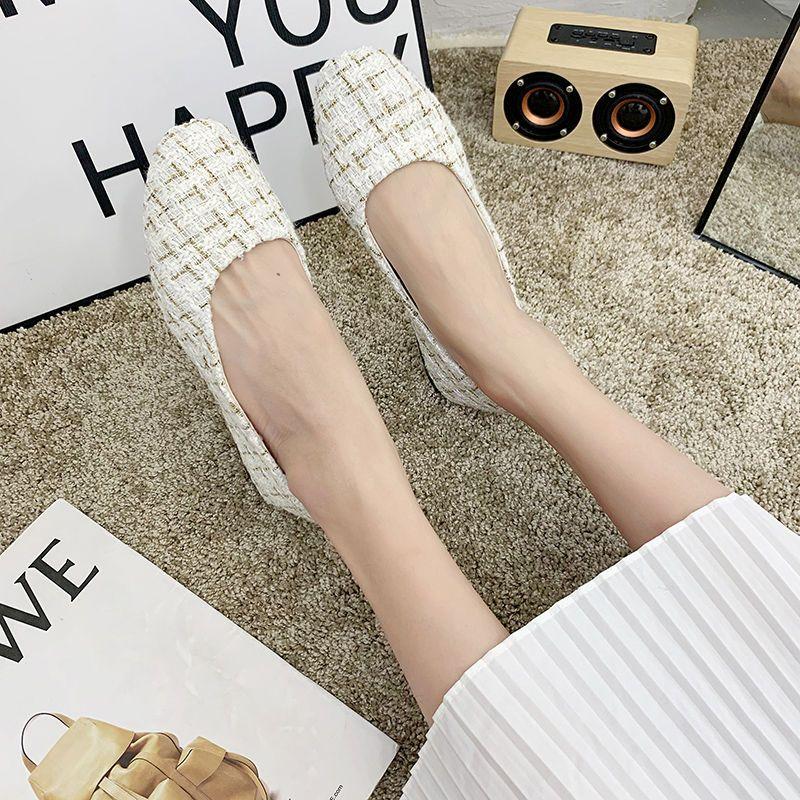 

Summer Little Chic Style Slip On Flats Square Toe Loafers All Match Womens Checkered Pattern Shoes 42