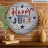 2D Flat, 1pc Round "Happy Fourth of July" Aluminum Hanging Sign, Patriotic USA Flag Star Letter Design, Rustic Wooden Background Metal Wall Decor