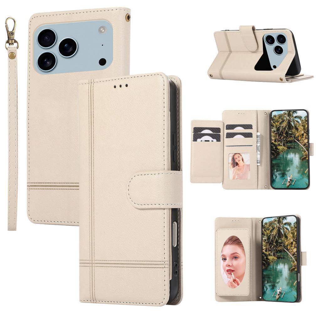 Crossbody Makeup Mirror Magnetic Card Solt Wallet Flip Leather Case For iPhone 17 Pro Max 16 Plus 15 14 13 12 11 Lanyard Cover